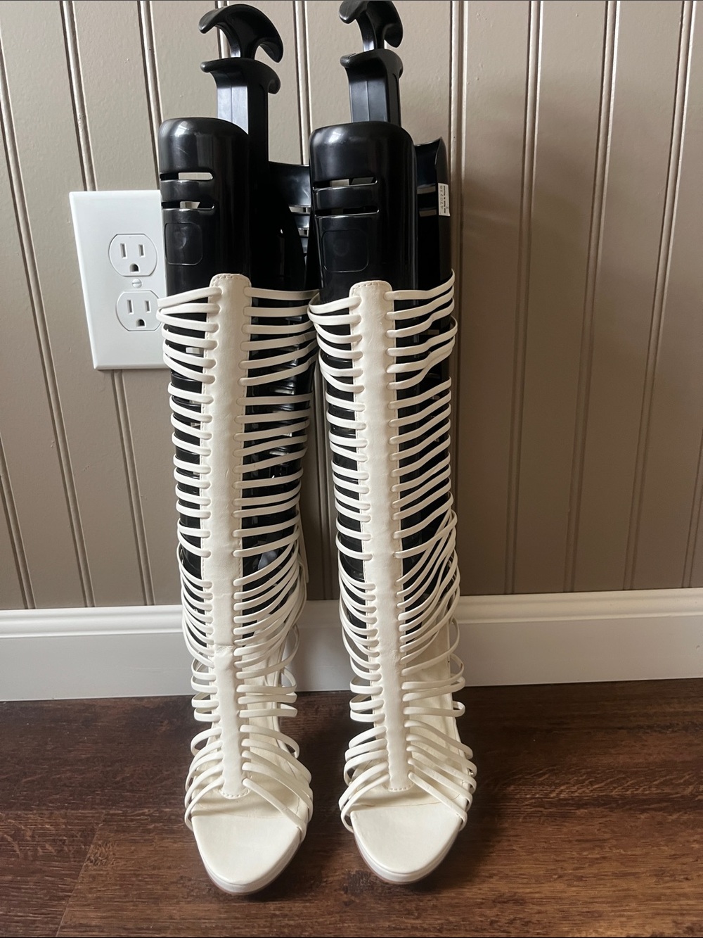 Sheikh White Strappy Heeled Knee-High Boots - Women's